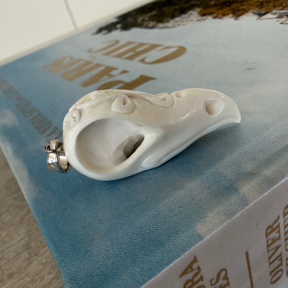 Hand Carved Raven Skull Pendant Sterling Silver - Picture 4 of 6